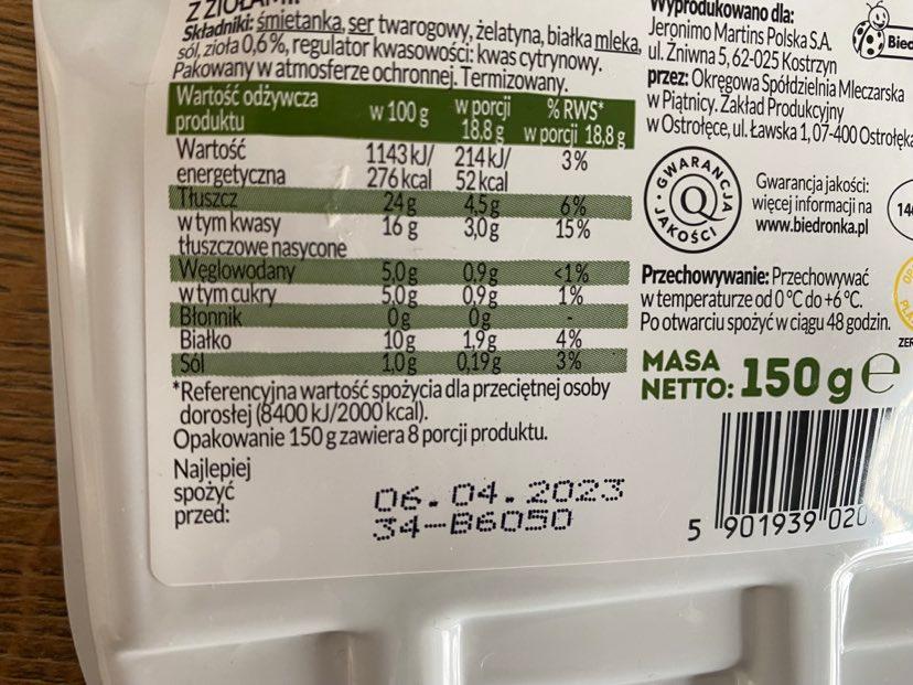 Skład serka w plastrach