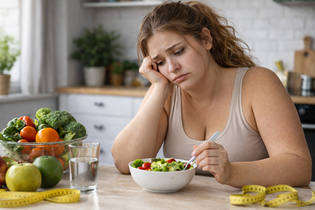 smutna otyła kobieta na diecie 
